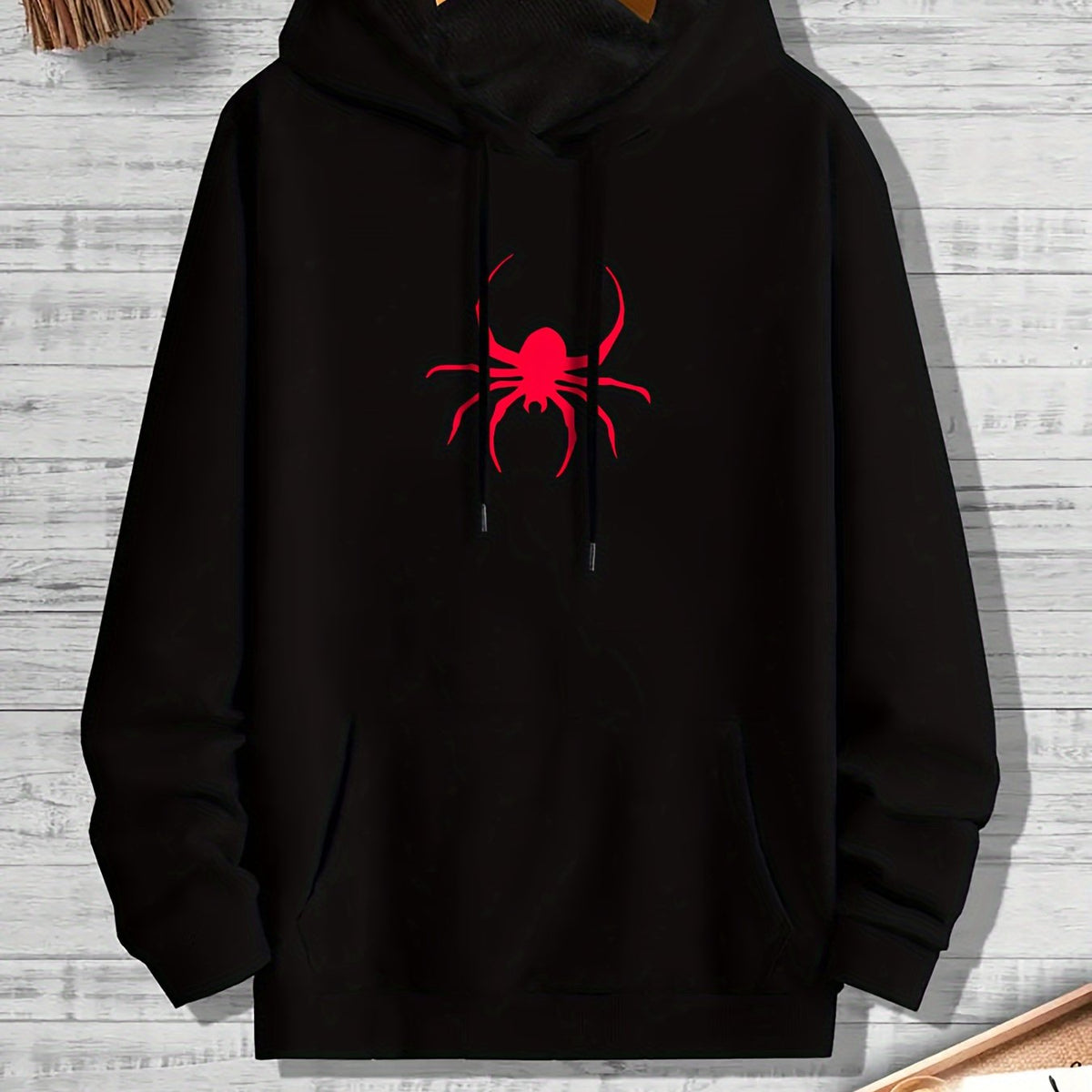 Spider Print Graphic Hoodie Men's Pullover for Halloween