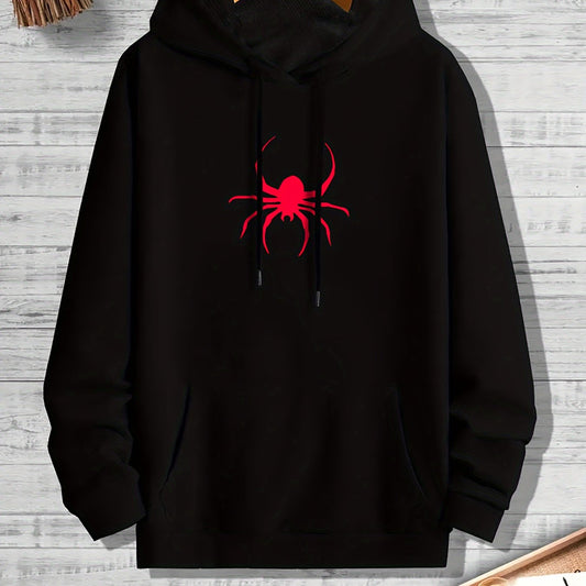 Spider Print Graphic Hoodie Men's Pullover for Halloween
