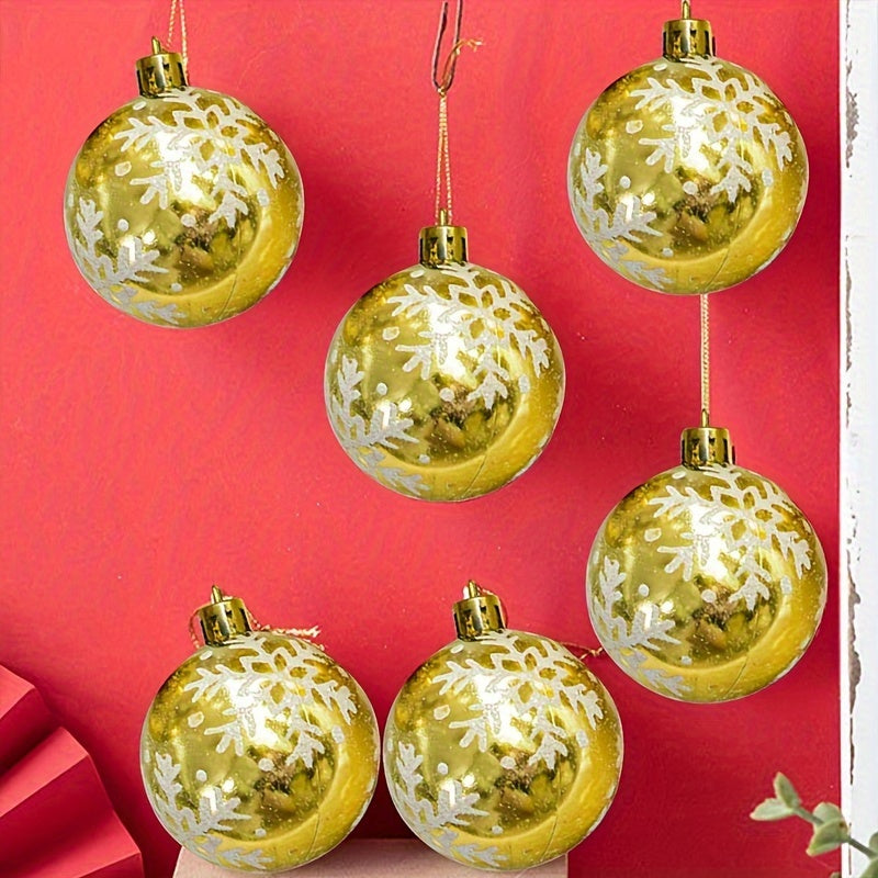 6pcs Golden Plated Christmas Balls Snowflake Powder Ornaments