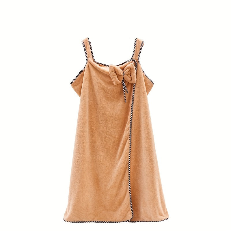 Sleeveless Coral Fleece Bath Towel Spaghetti Strap Bathrobe With Bow Tie
