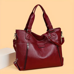 Large Capacity PU Leather Women's Shoulder Bag with Zipper Closure