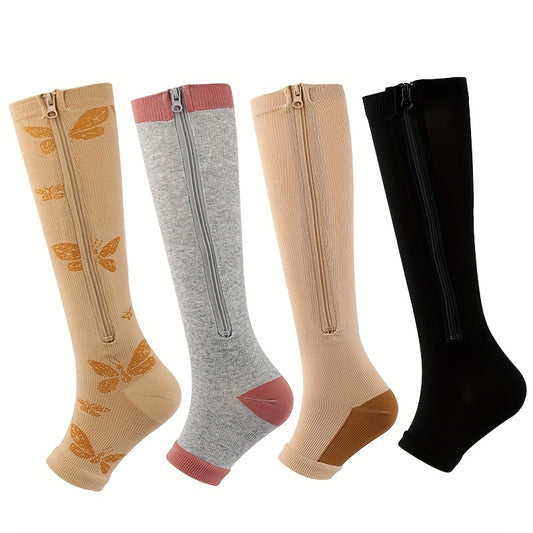 Zipper Athletic Stockings Mid Calf Sports Socks For Men And Women