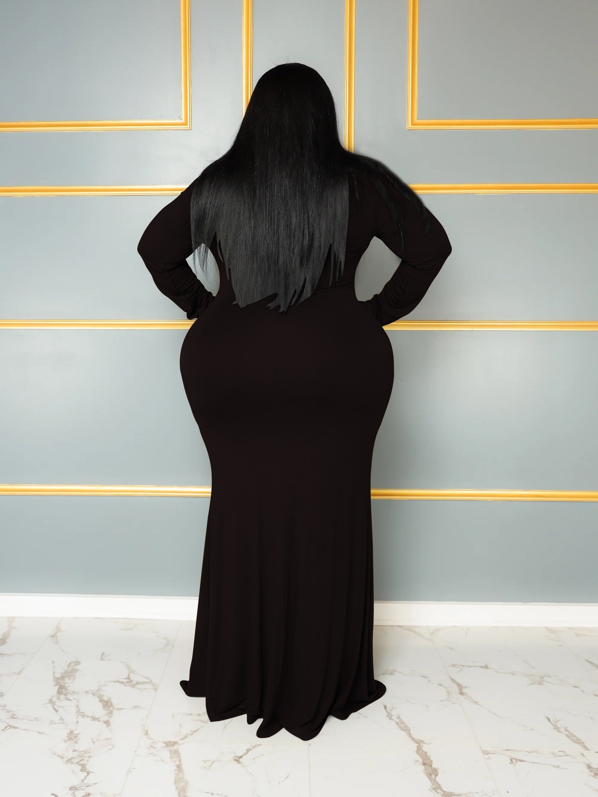  Solid Long Sleeve High Neck Stretch Dress