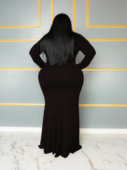  Solid Long Sleeve High Neck Stretch Dress