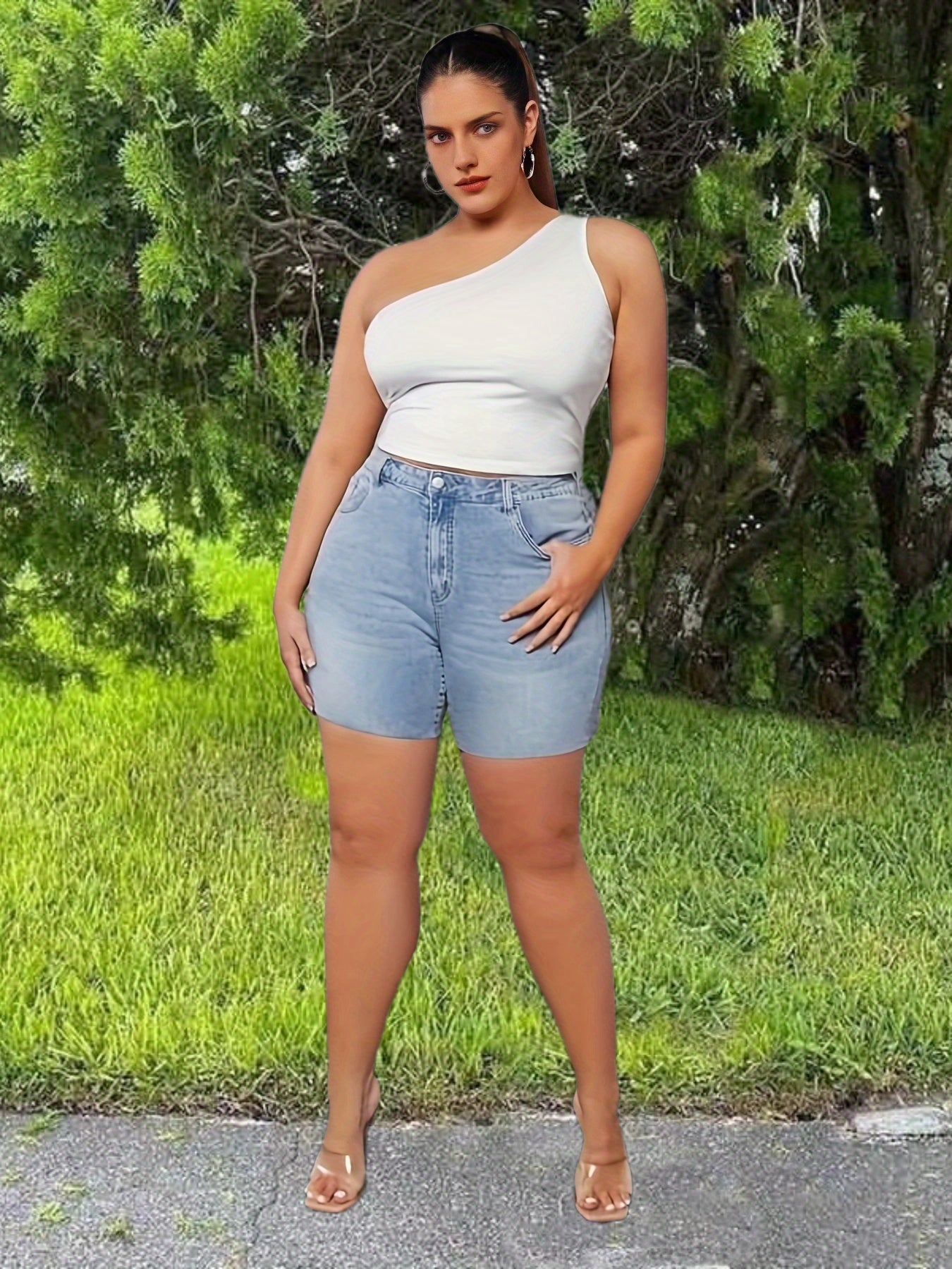  Button Fly Washed Denim Shorts