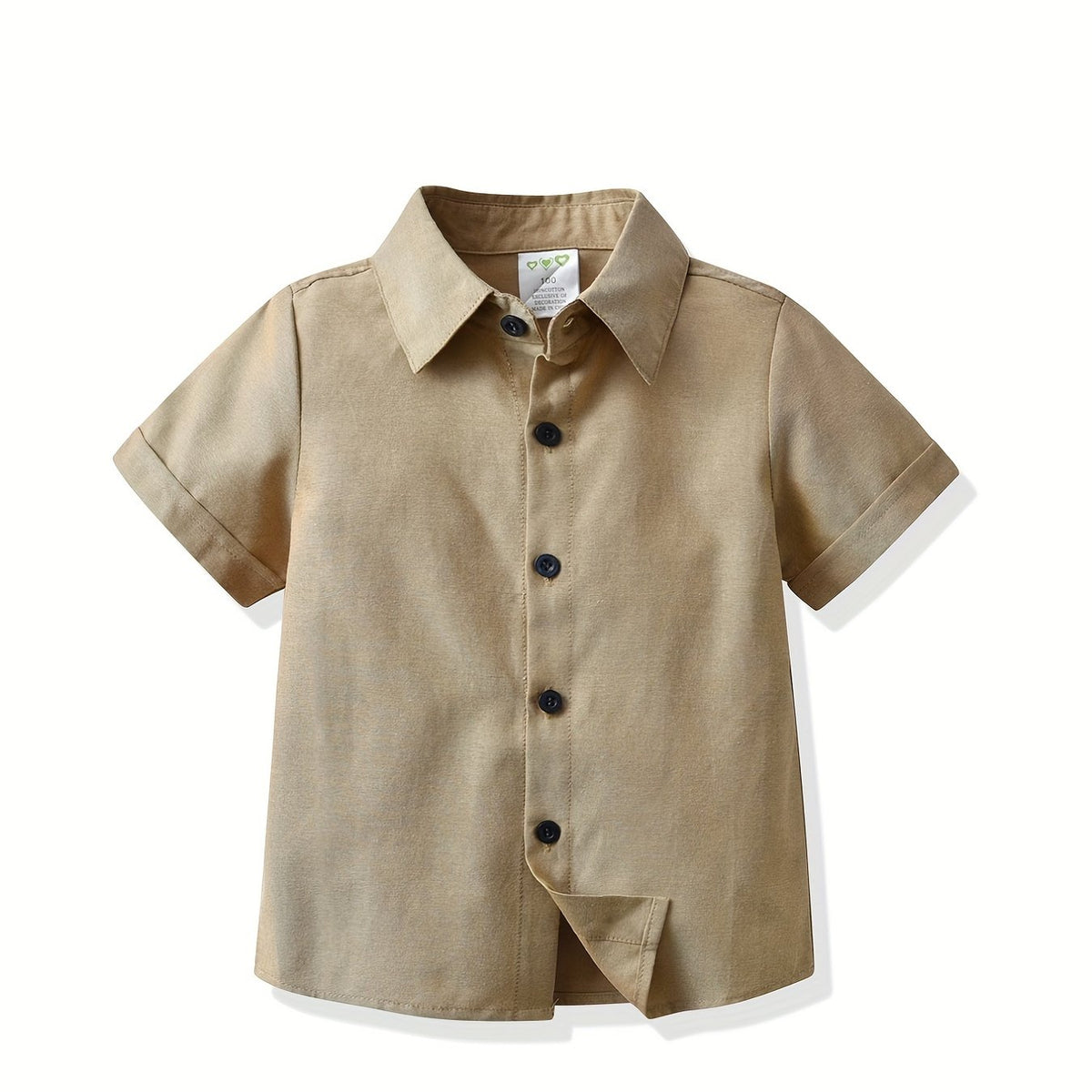 Boys Plain Collar Shirt Short Sleeve Tops For Kids