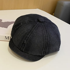 Vintage Washed Denim Beret Women's Short Brim Duck Tongue Hat