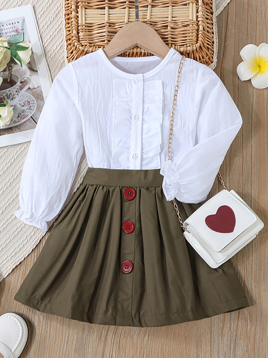 Toddler Girls Autumn Shirt and Vintage Skirt Outfit