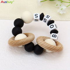 Personalized Wooden Teether & Silicone Rattle for Baby