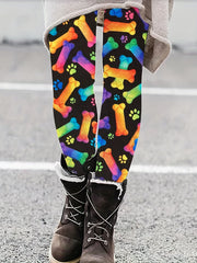  Colorful Bone & Paw Print High Rise Leggings