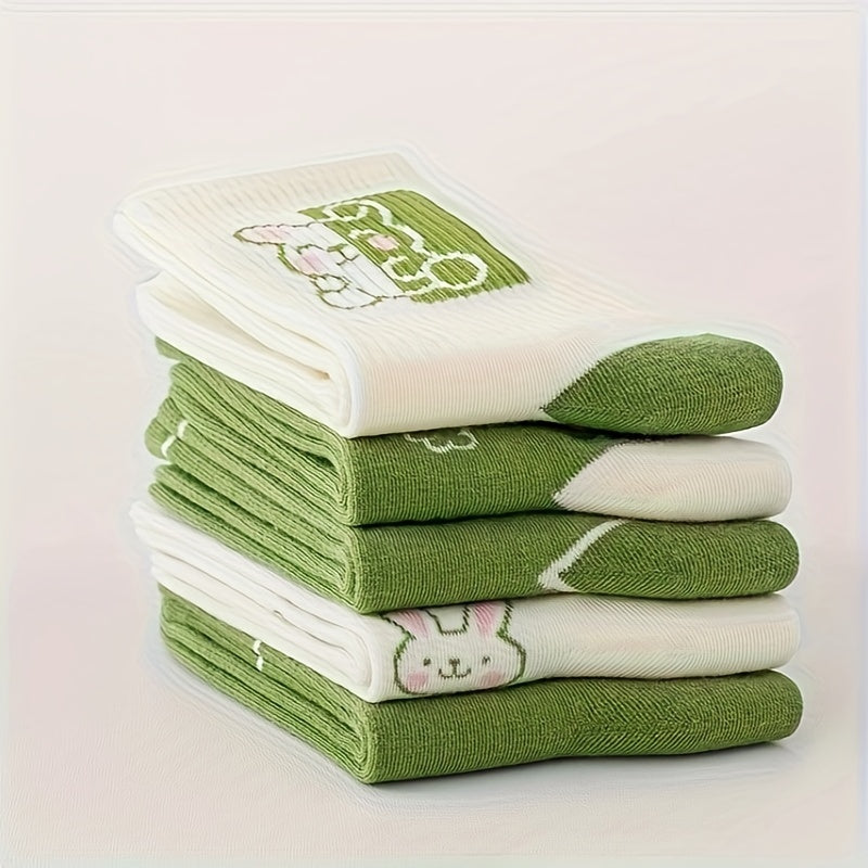 5 Pairs Bunny & Carrot Print Socks Women's Mid Tube Stockings