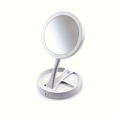 LED Makeup Mirror Organizer Foldable w/ 1X & 10X Magnifying