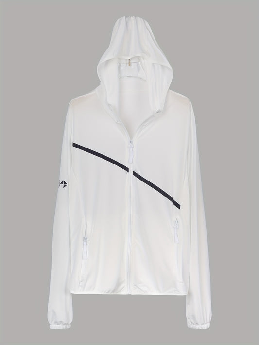 Striped Print Hooded Jacket Zipper Long Sleeve Outerwear