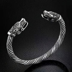 Vintage Nordic Men's Dragon Head Bangle Open Bracelet