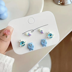 Childlike Girl Heart Asymmetrical Cat Eye Stone Earrings