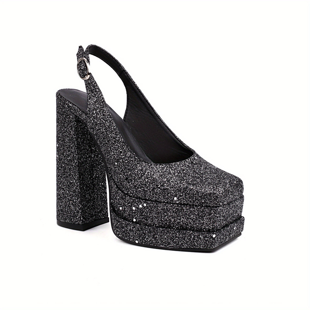 Sequins Decor Platform Pumps Block Heels