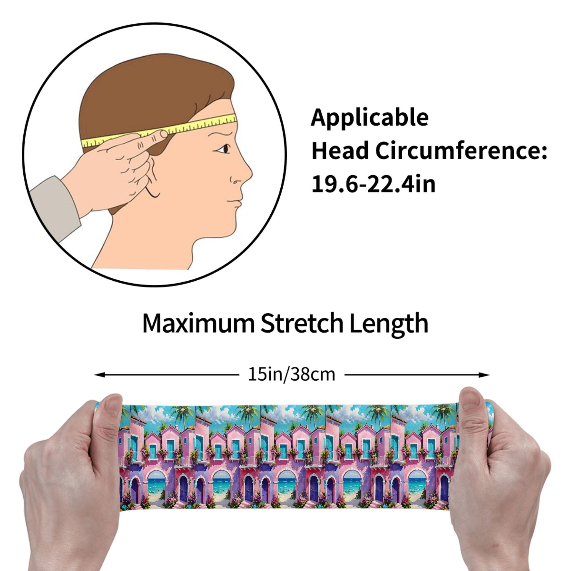 Vibrant Headband Sweat Wicking Stretchy Breathable Polyester Palm Trees Ocean