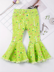 Toddler Girls Polka Dot Ripped Jean Flare Pants Set