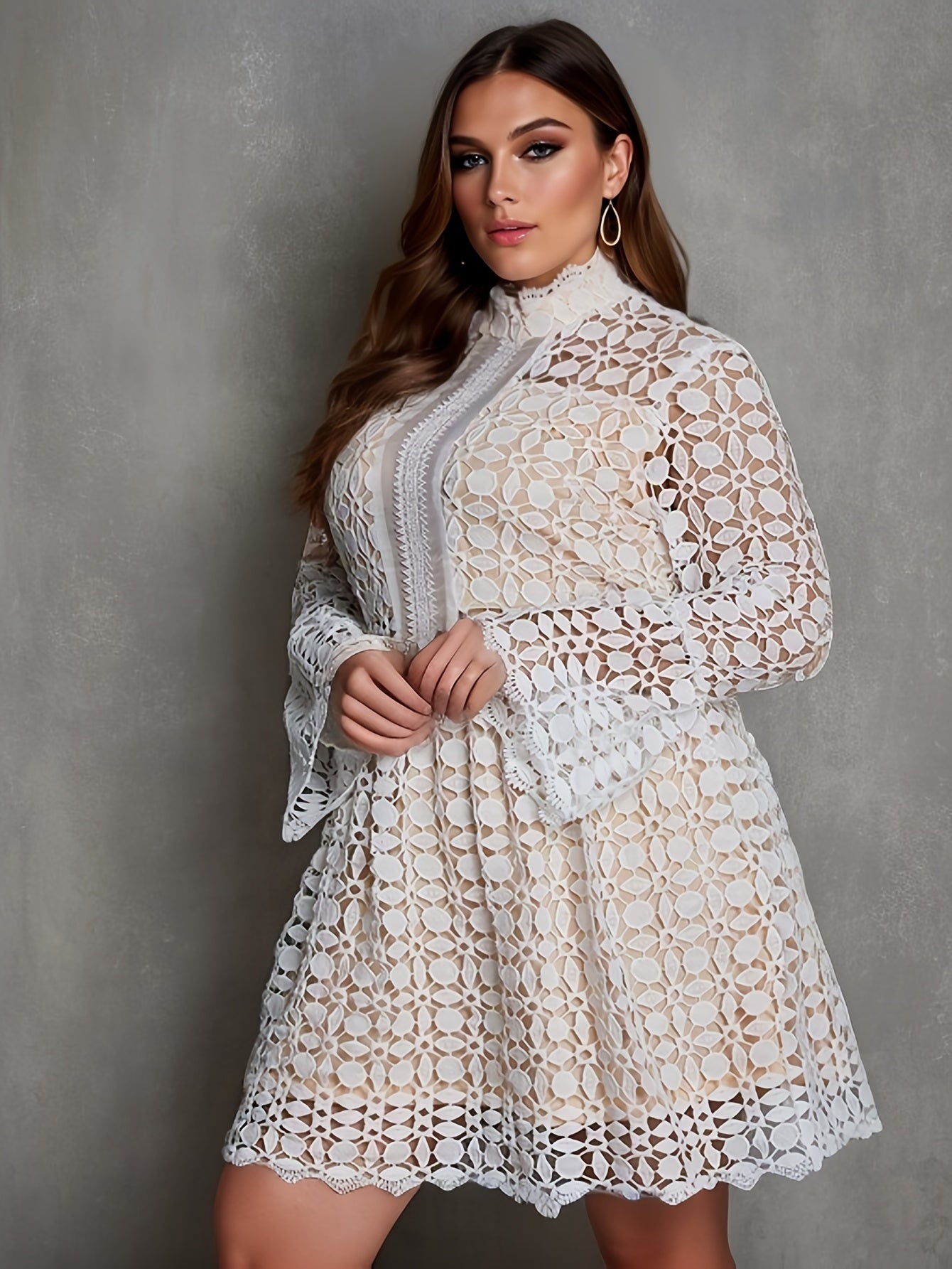  Bell Sleeve Mock Neck Dress