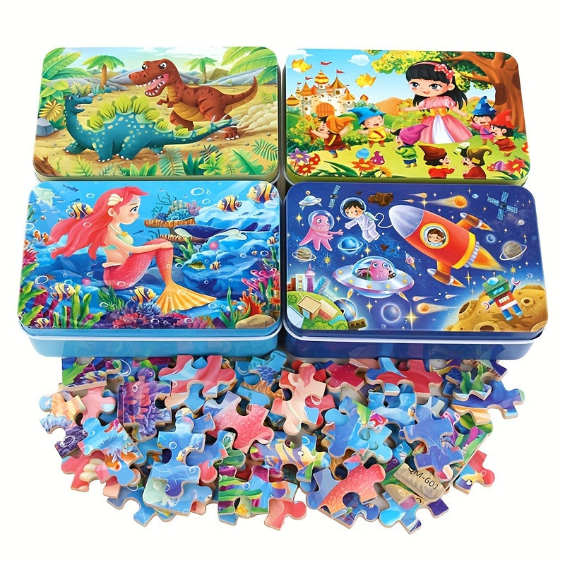 Wooden Puzzle Board Toy Set for Kids with 60 Iron Box Puzzles