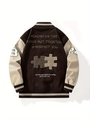Men's Embroidered Varsity Jacket for Spring/Fall