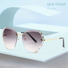 Rhinestone Decor Rimless Sunglasses For Women Gradient Lens UV400