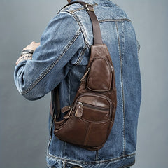 Leather Sling Bag Crossbody Backpack For Men Women Travel Outdoor Sports