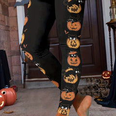 Halloween Pumpkin Print Skinny Leggings Women's