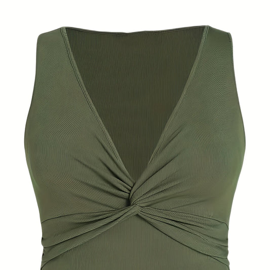  Ribbed Twist Front V Neck Vest Top