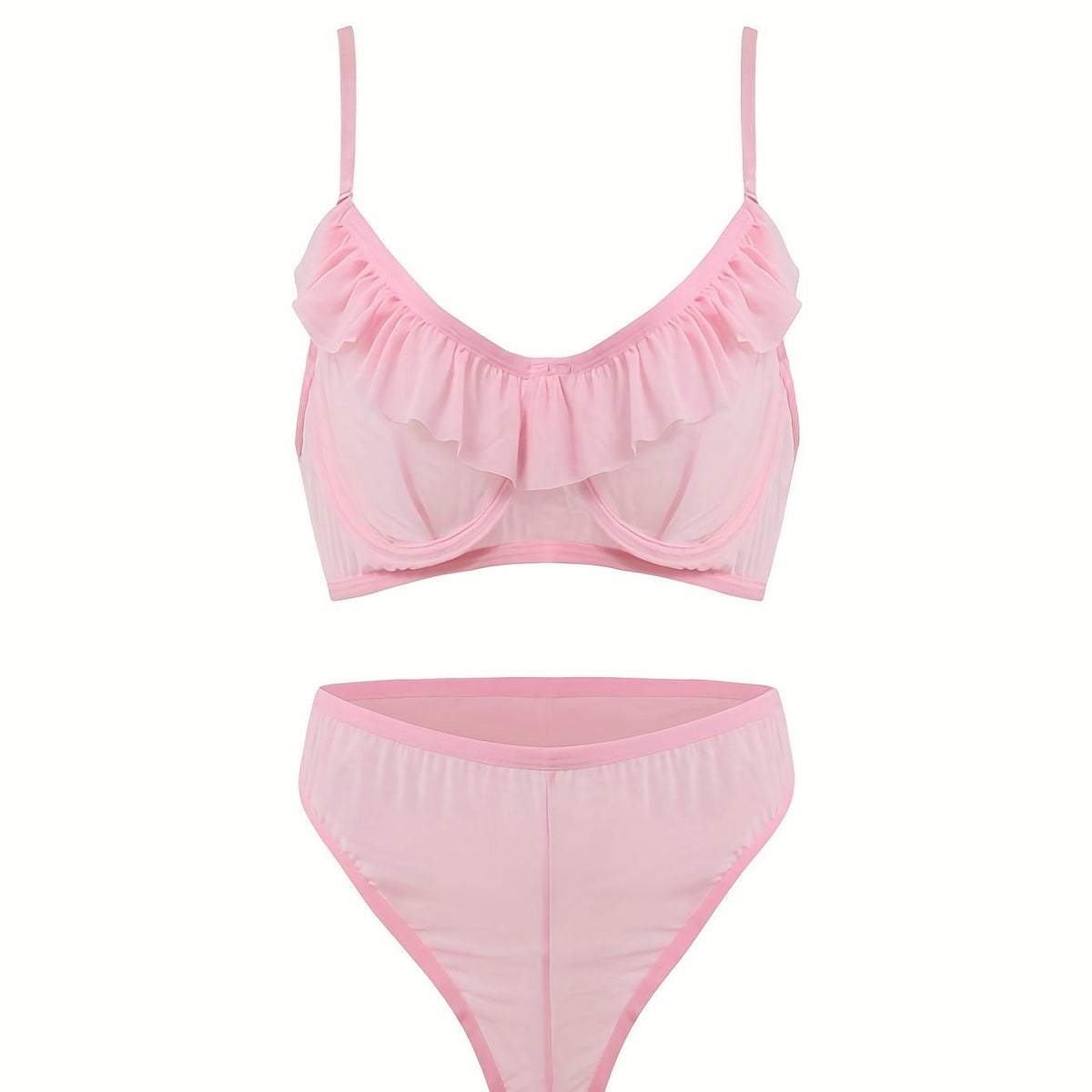  Sexy Ruffle Trim Mesh Bra & Panty Set