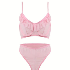  Sexy Ruffle Trim Mesh Bra & Panty Set
