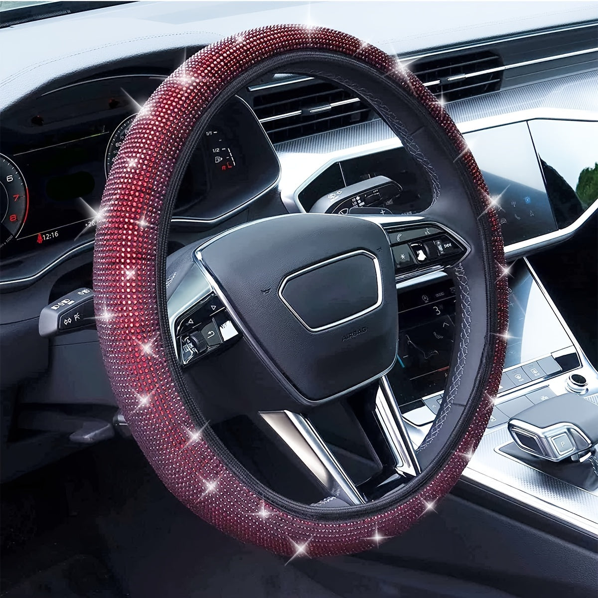 Crystal Diamond Steering Wheel Cover Safe Bling Car Accessory
