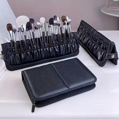 Makeup Brush Bag Waterproof PU Leather Travel Makeup Brush Case