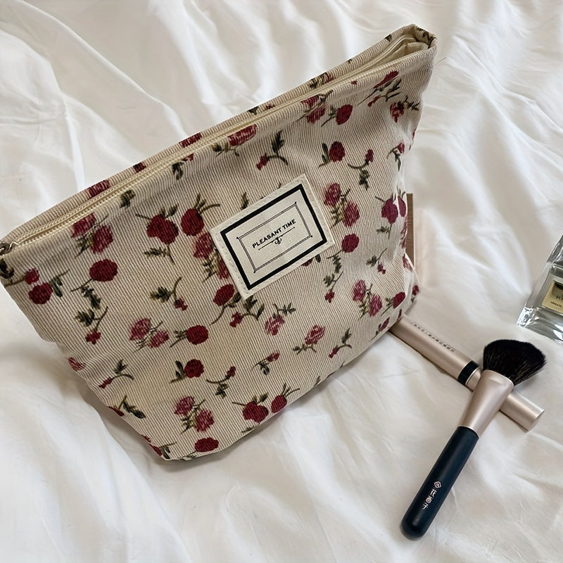 Velvet Rose Flower Makeup Bag Cosmetic Bag Large Capacity Canvas Travel Toiletry