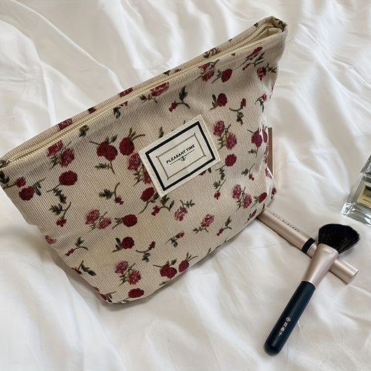 Velvet Rose Flower Makeup Bag Cosmetic Bag Large Capacity Canvas Travel Toiletry