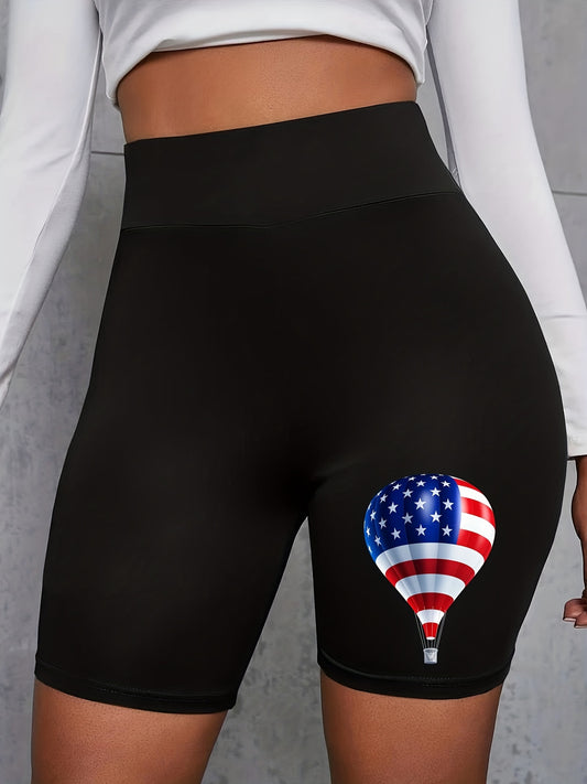Independence Casual Shorts Women's Plus Flag Balloon Print Biker Short