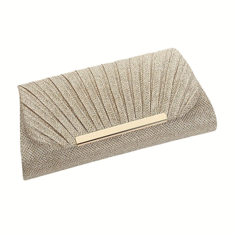 Ruched Evening Bag Metal Decor Clutch Prom Purse Women's Chain Handbag