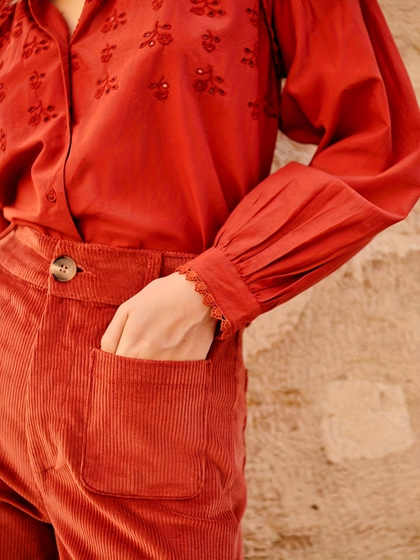 Women's Plus High Waisted Straight Leg Corduroy Pants
