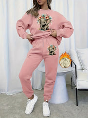 Women's Plus Elephant Print Fleece Top & Joggers Set