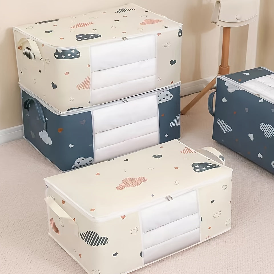 Large Quilt Storage Bag with Handle, Zipper Closet Storage Box