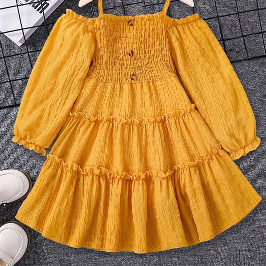 Girls' Cold Shoulder Boho Dress with Flounce Trim