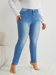  Solid Button Up Slim Fit Elastic Comfort Jeans