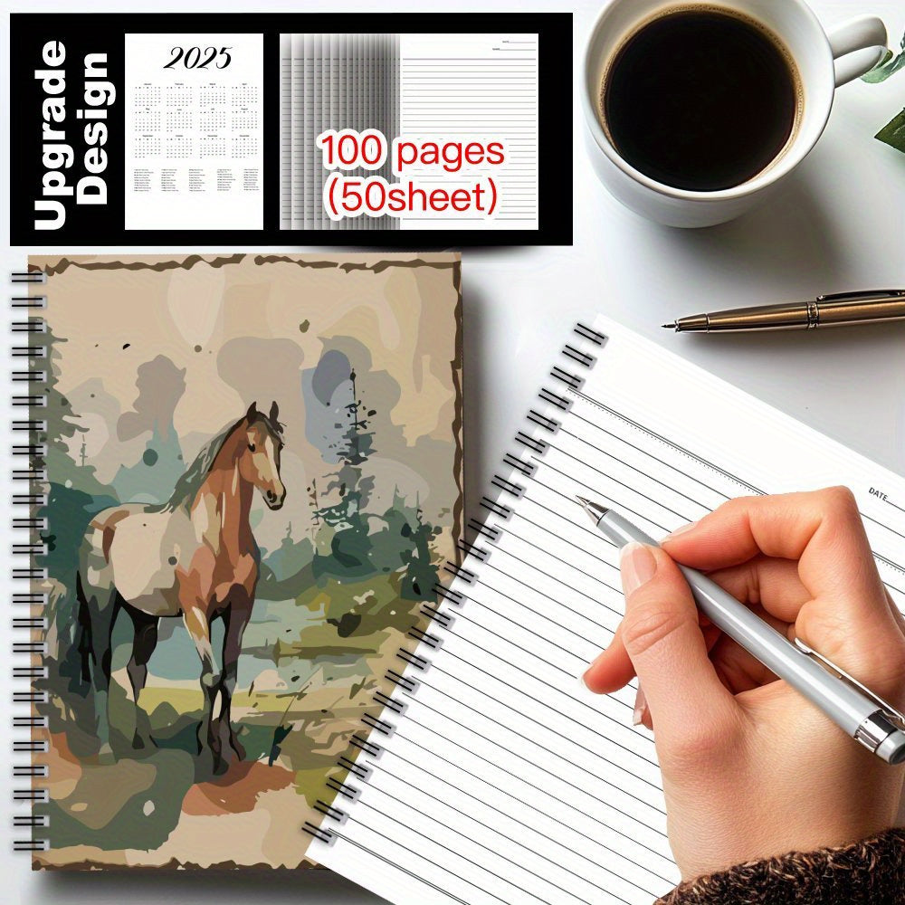 Equestrian Spiral Notebook 100 Pages Horse Art Durable Paper