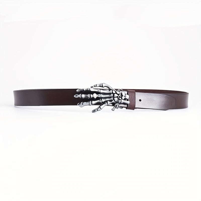 Men's Leather Buckle Belt Skull Hand Pattern Decorative Belt