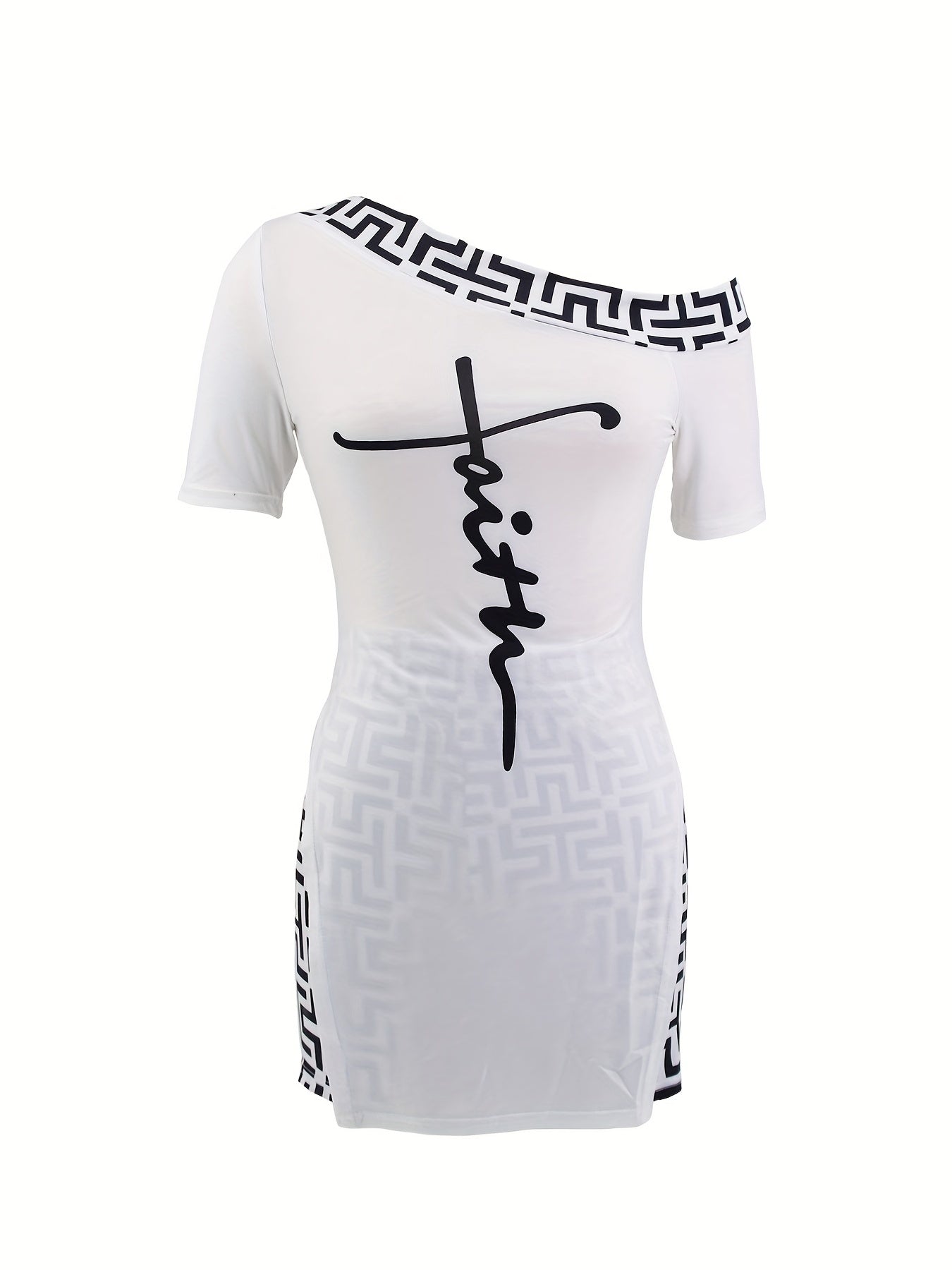 Geometric Print Two Piece Set Short Sleeve Split T-shirt & High Waist Shorts