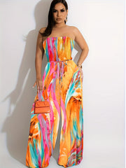  Casual Tube Jumpsuit Women's Plus Random Print