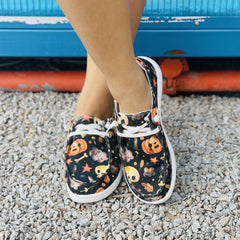Women's Skull & Pumpkin Pattern Shoes Lightweight Halloween Canvas Shoes