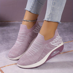 Women's Colorblock Flying Woven Slip-On Sneakers with Thick Bottom