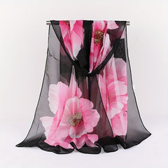 Vintage Flower Print Chiffon Scarf Hijab Double Thin Breathable Shawl