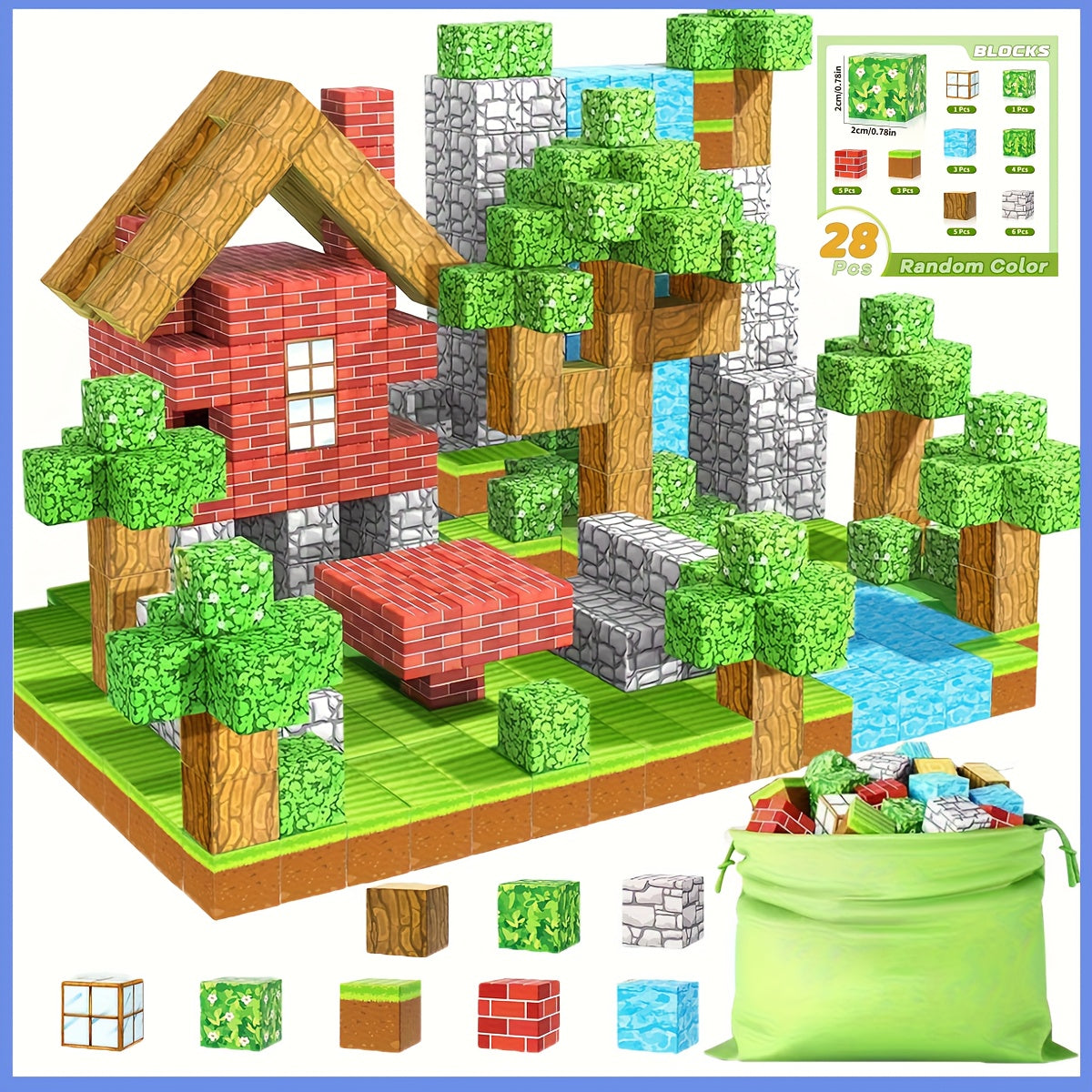 Magnetic Blocks Set for Building and Crafting - 28 48 64 100 Pieces